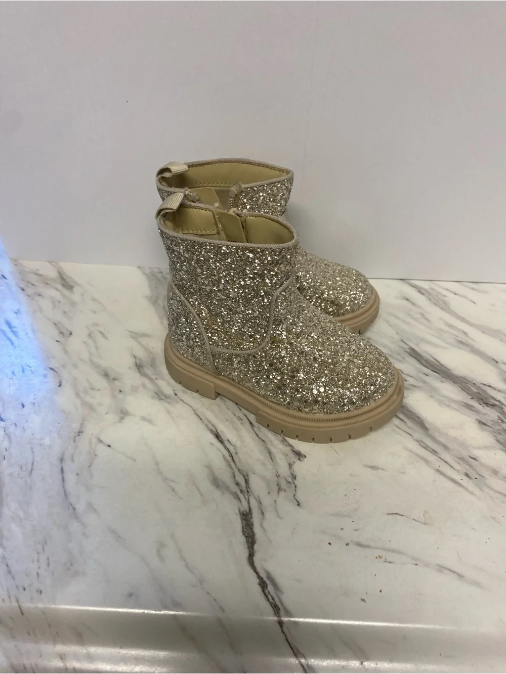 Cat & Jack Kids Glitter Ankle Boots - Champagne Gold